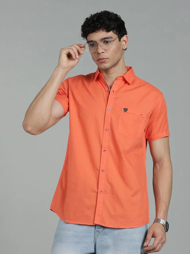 Kuons Avenue  KUONS AVENUE Men Peach Linen Blend Short Sleeve Shirt for Men | Best Price UAE