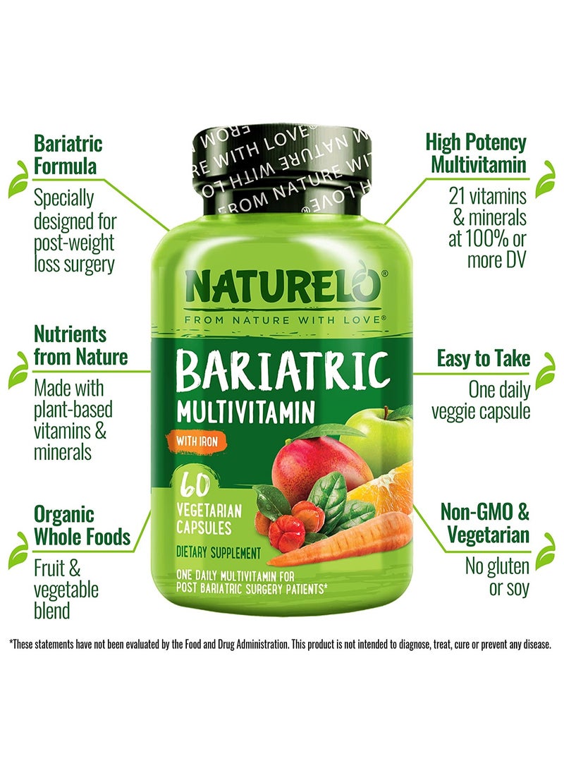 NATURELO - Bariatric Multivitamin with Iron 60 Vegetaian Capsules Dietary Supplements One Daily Multivitamin For Post Bariatric Surgery Patients - Image 1