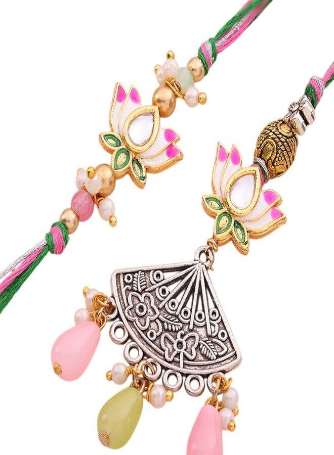 Floweraura فلاوراورا راخي الفاخر لبهايا بهابي، الأخ - حب اللوتس الرائع بهايا بهابهي راخي مع مجموعة رولي - هدية راخي مصنوعة يدويًا لبهاي، بهايا بهابي، أخت الزوج وراكشا باندهان - Image 1
