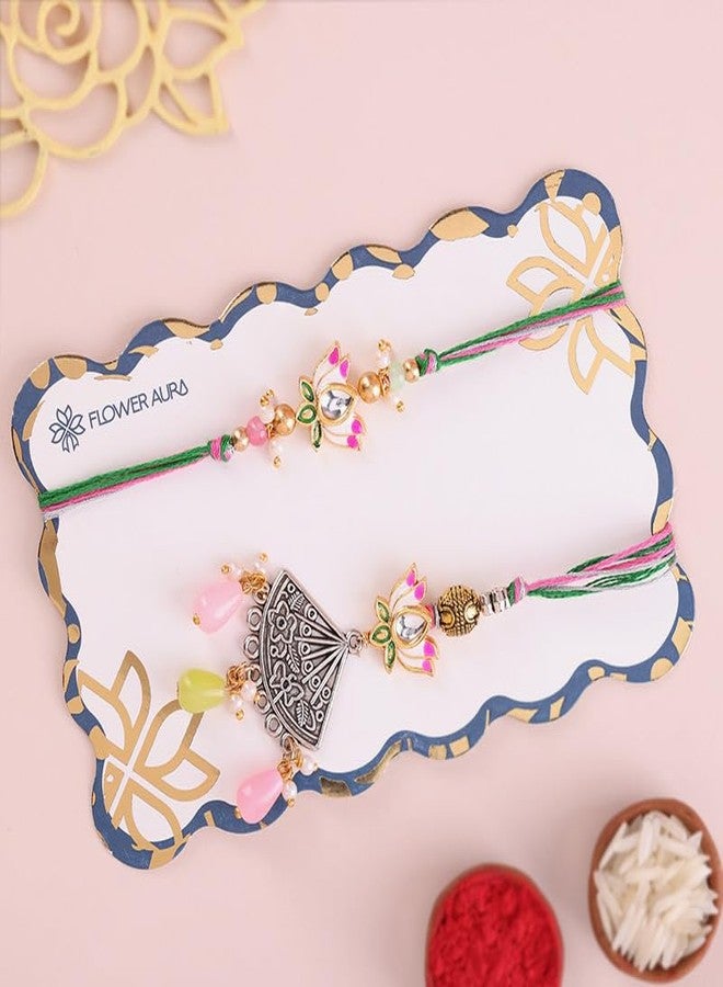 Floweraura فلاوراورا راخي الفاخر لبهايا بهابي، الأخ - حب اللوتس الرائع بهايا بهابهي راخي مع مجموعة رولي - هدية راخي مصنوعة يدويًا لبهاي، بهايا بهابي، أخت الزوج وراكشا باندهان - Image 4