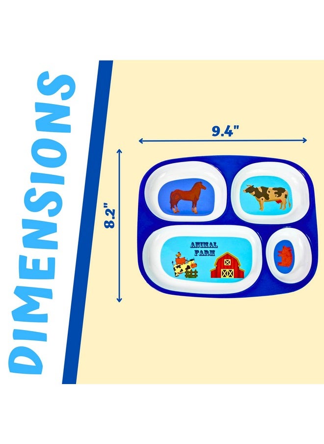 4E's Novelty 4 Melamine Dinner Plate For Kids Boys Plastic Mealtime Divided Plates Dinnerware Dishes Set For Picky Eaters Bpa Free Construction Dinosaur Firefighter Farm Animal  - Image 4