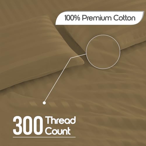 LINENWALAS Cotton 300 TC Fitted Bed Sheet for King Size Bed | Signature 2 CM Sateen Stripe Design |All-Around Elastic for 4–8 Inch Mattresses | Luxury Hotel-Style Bedding (72 x 78, Mocha) - Image 4