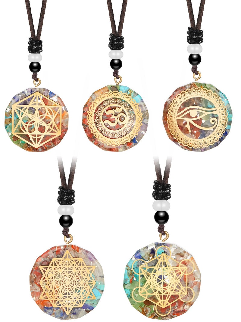 MTLEE 5-Piece Chakra Necklace Set: Orgonite Crystal Pendants, Healing Energy, Unisex-Adults, Elegant, 1.38 Inches - Image 1