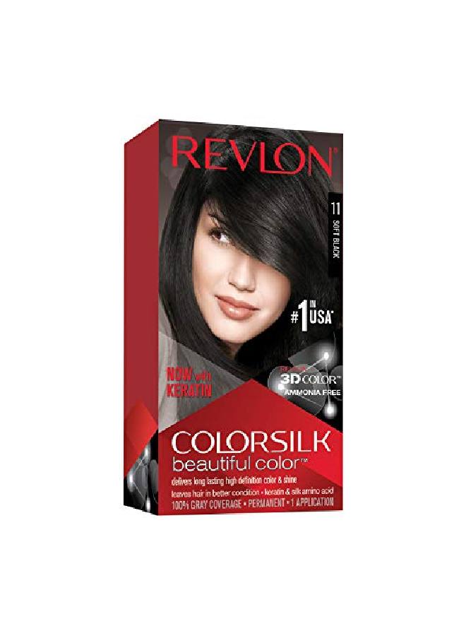 Revlon Permanent Hair Color by Permanent Hair Dye Colorsilk with 100% Gray Coverage AmmoniaFree Keratin and Amino Acids 11 Soft Black 4.4 Oz (Pack of 1) - Image 2