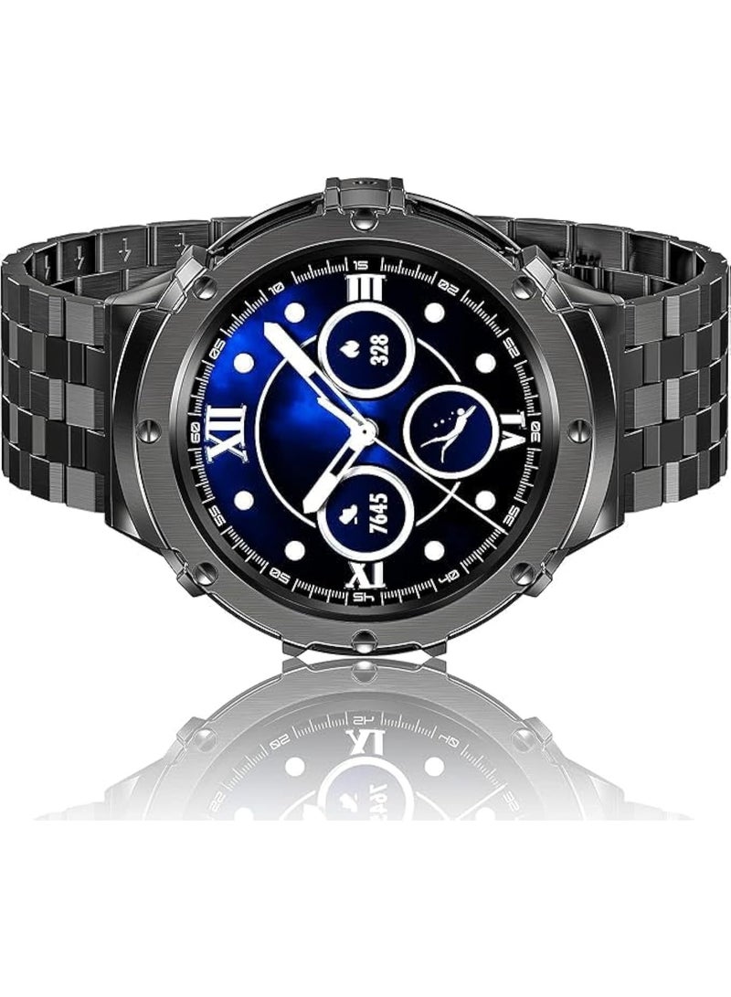 SYOSI Stainless Steel Rugged Watch Band with Protective Bumper Case Compatible with Samsung Galaxy Watch 5 Pro 45mm – Durable Metal Strap for Men