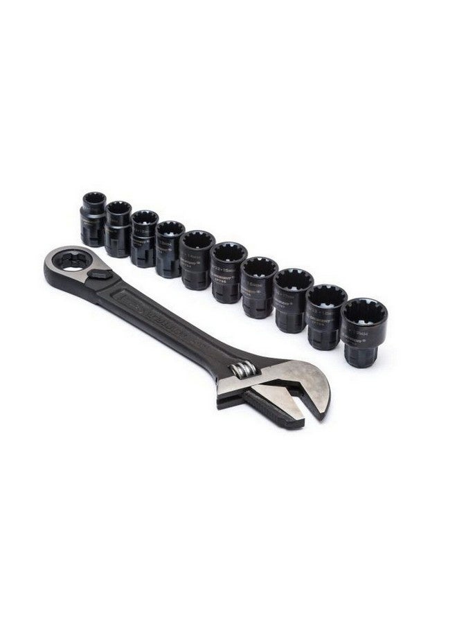Crescent 11-Piece Pass-Thru X6 Black Oxide Adjustable Wrench and Spline Socket Set Black and Silver 8 Inch CPTAW8 - Image 3