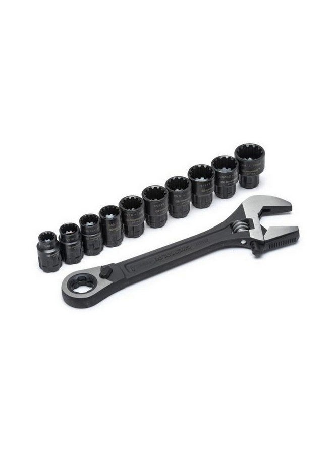 Crescent 11-Piece Pass-Thru X6 Black Oxide Adjustable Wrench and Spline Socket Set Black and Silver 8 Inch CPTAW8 - Image 1