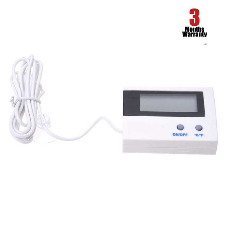 HT-5 Digital Thermometer for Fridge Aquarium/Freezer Lab with probe and LCD Screen Display and on/off button (White)