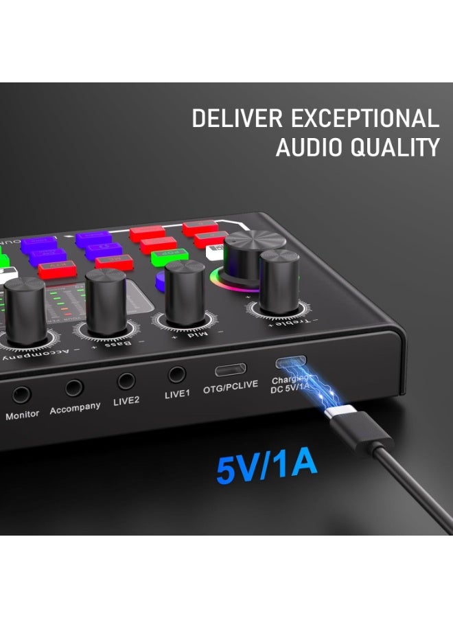F009 Live Sound Card Audio Interface – USB Podcast Audio Mixer with Bluetooth, Voice Changer & DSP Effects - Image 2