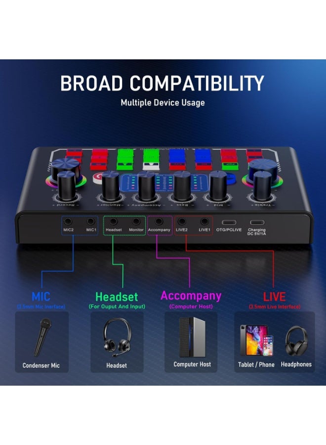 F009 Live Sound Card Audio Interface – USB Podcast Audio Mixer with Bluetooth, Voice Changer & DSP Effects - Image 4