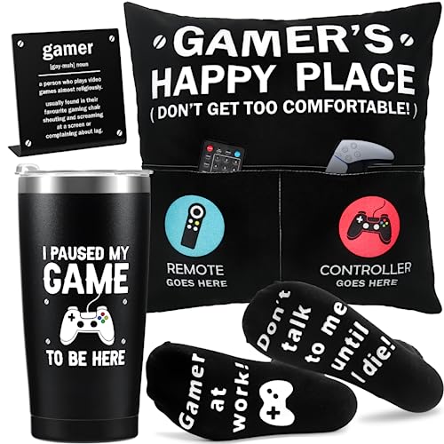 TuSuQing Gamer Gifts for Men Boyfriend Teenage Boy Birthday Christmas Gifts Box Year Old Kids Son Easter Basket Stuff Game Room Decor Valentines Gaming Gift for Him Man Video Game Lover Gamer Tumbler+Pillow - Image 1