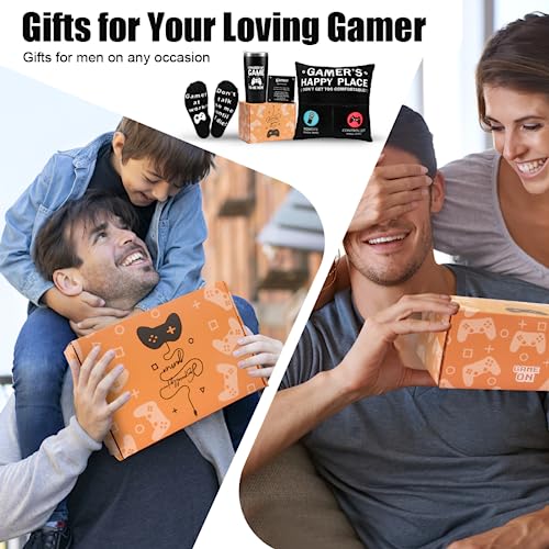 TuSuQing Gamer Gifts for Men Boyfriend Teenage Boy Birthday Christmas Gifts Box Year Old Kids Son Easter Basket Stuff Game Room Decor Valentines Gaming Gift for Him Man Video Game Lover Gamer Tumbler+Pillow - Image 5