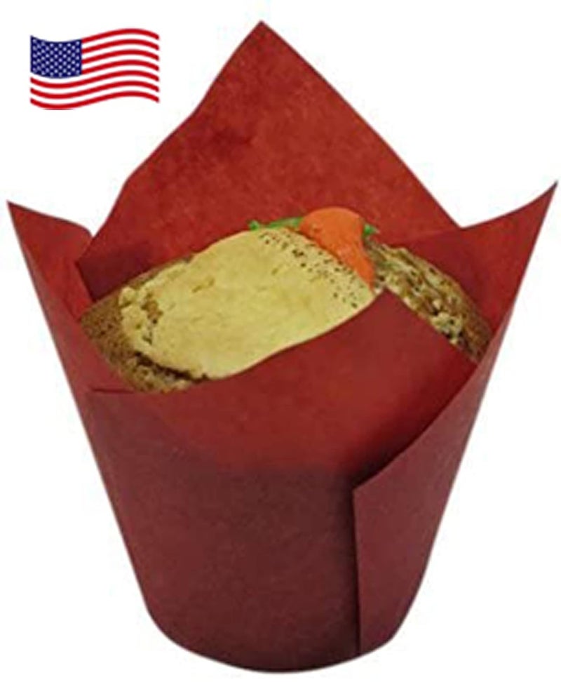 Decony Large Red Tulip Baking Cup Liners MADE IN THE USA Muffin Cupcake Paper Liners 100 pack Great for large cupcakes and muffins - Image 2