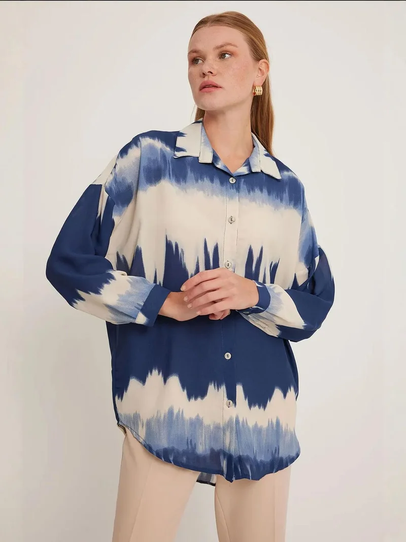 BIG DART BDART Oversized Abstract Weaving Long Sleeve Shirt with Button Closure