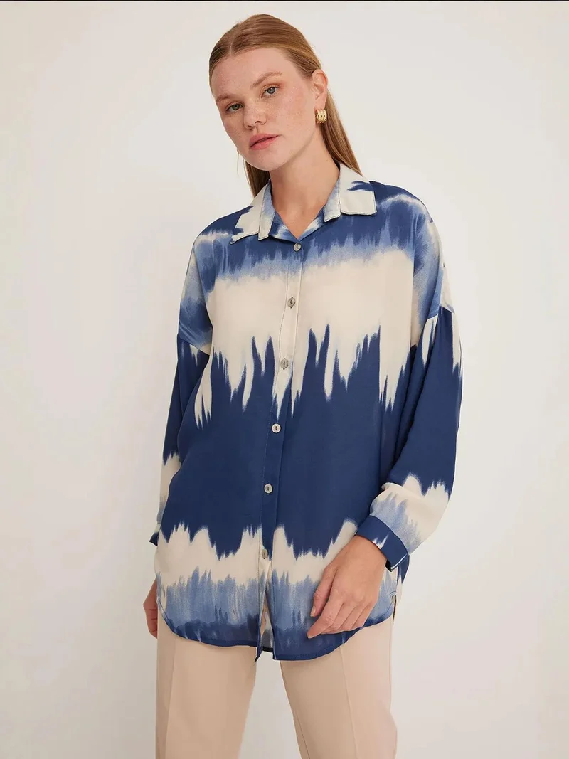 BDART Oversized Abstract Weaving Long Sleeve Shirt with Button Closure