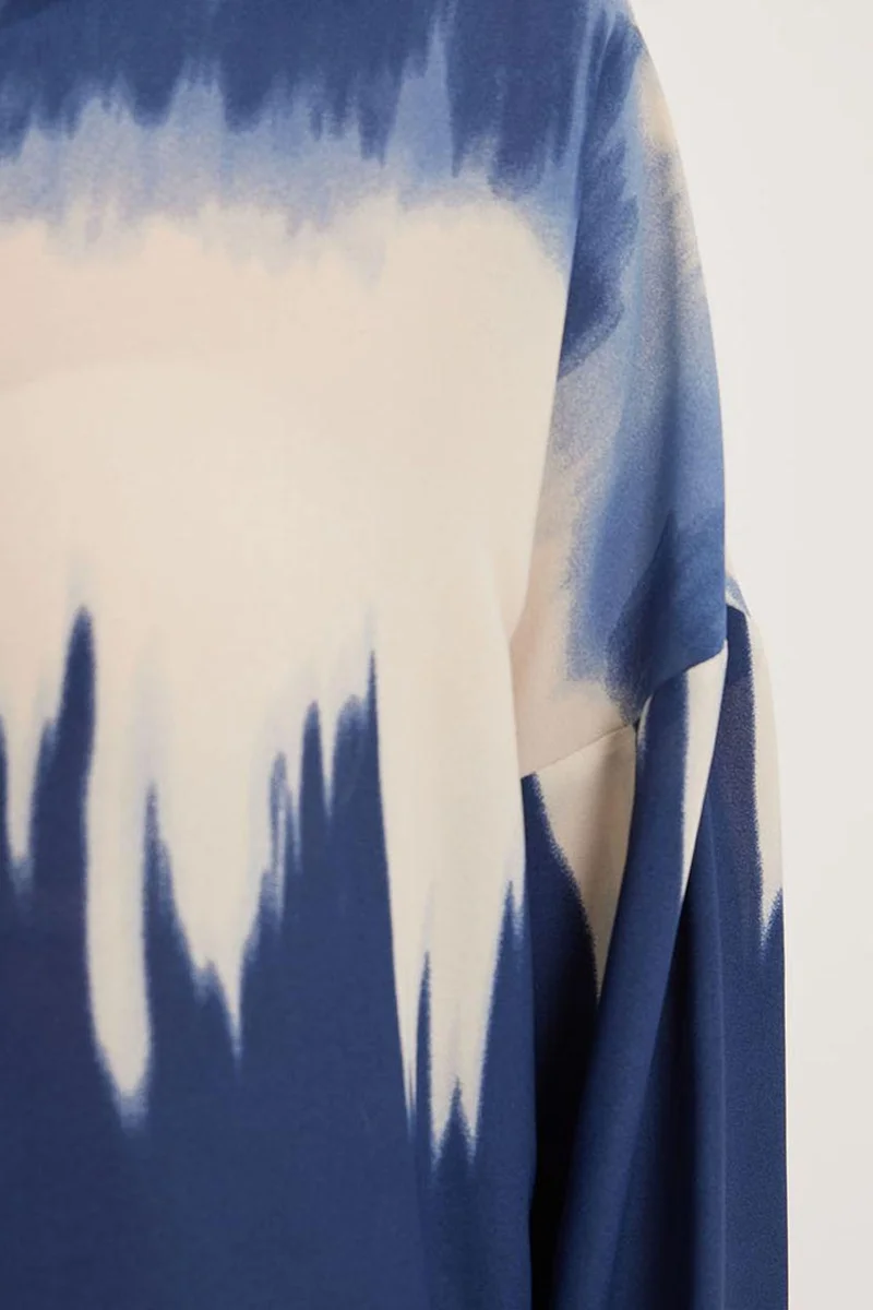 Big Dart Navy Blue BDART Oversized Abstract Weaving Long Sleeve Shirt with Button Closure for Women | Best Price UAE