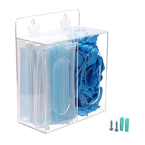 Aphbrada Acrylic Mask and Gloves Dispenser Holder with Lid, Wall Mount Double Dispenser Hoder for Face Mask, Hairnet, Shoe Cover, Bouffant Cap - Can Hang on The Wall and Stand on The Table (Clear) - Image 1