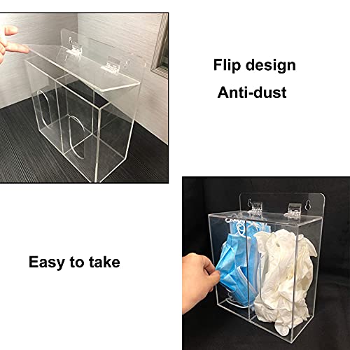 Aphbrada Acrylic Mask and Gloves Dispenser Holder with Lid, Wall Mount Double Dispenser Hoder for Face Mask, Hairnet, Shoe Cover, Bouffant Cap - Can Hang on The Wall and Stand on The Table (Clear) - Image 3