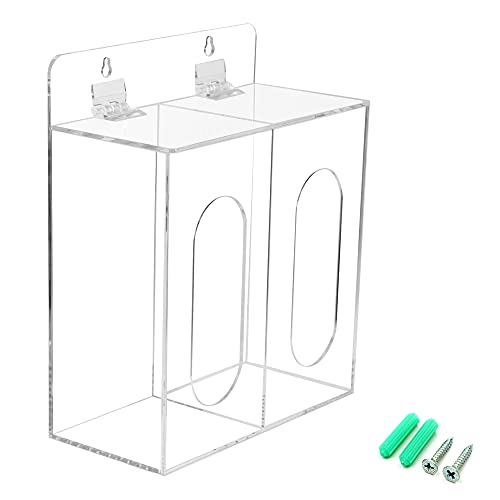 Aphbrada Acrylic Mask and Gloves Dispenser Holder with Lid, Wall Mount Double Dispenser Hoder for Face Mask, Hairnet, Shoe Cover, Bouffant Cap - Can Hang on The Wall and Stand on The Table (Clear) - Image 4