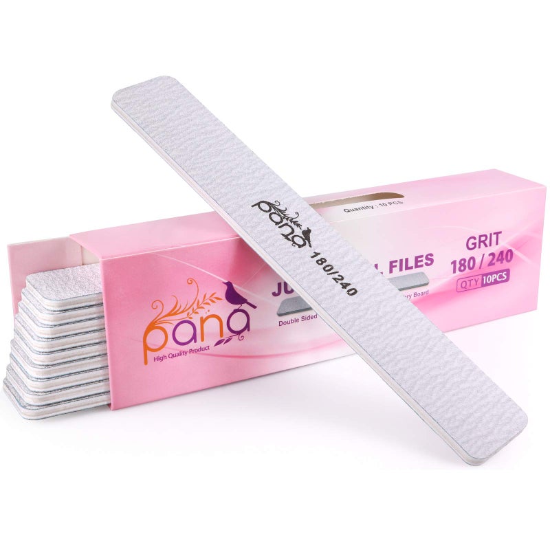Pana 10PCS Jumbo Size PANA Professional Double Sided Nail Files Zebra 180240 Grit Emery Board Nail Buffering File Manicure Pedicure Nail Polisher Washable - Image 3