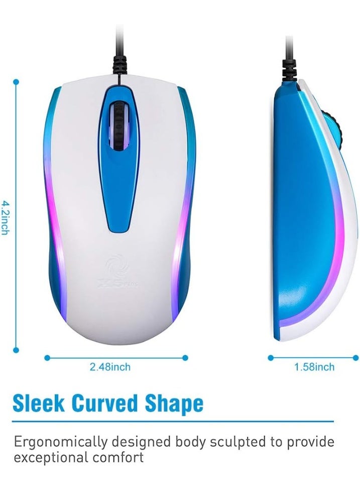 فأرة سلكية USB – تتبع بصري 1200DPI مع إضاءة LED متغيرة بألوان قوس قزح – فأرة مريحة للأطفال، المدرسة، المكتب، المنزل والألعاب – متوافقة مع Windows للكمبيوتر، اللابتوب، سطح المكتب، ماك بوك – أبيض - Image 3