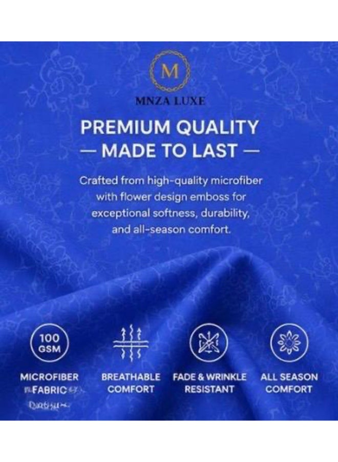 NZA LUXE طقم شرشف سرير مطاطي من المايكروفايبر بتصميم ورود، يشمل شرشف سرير مطاطي واحد + 2 غطاء وسادة | فائق النعومة، قابل للتنفس ومقاوم للتجاعيد | لون أزرق - Image 5