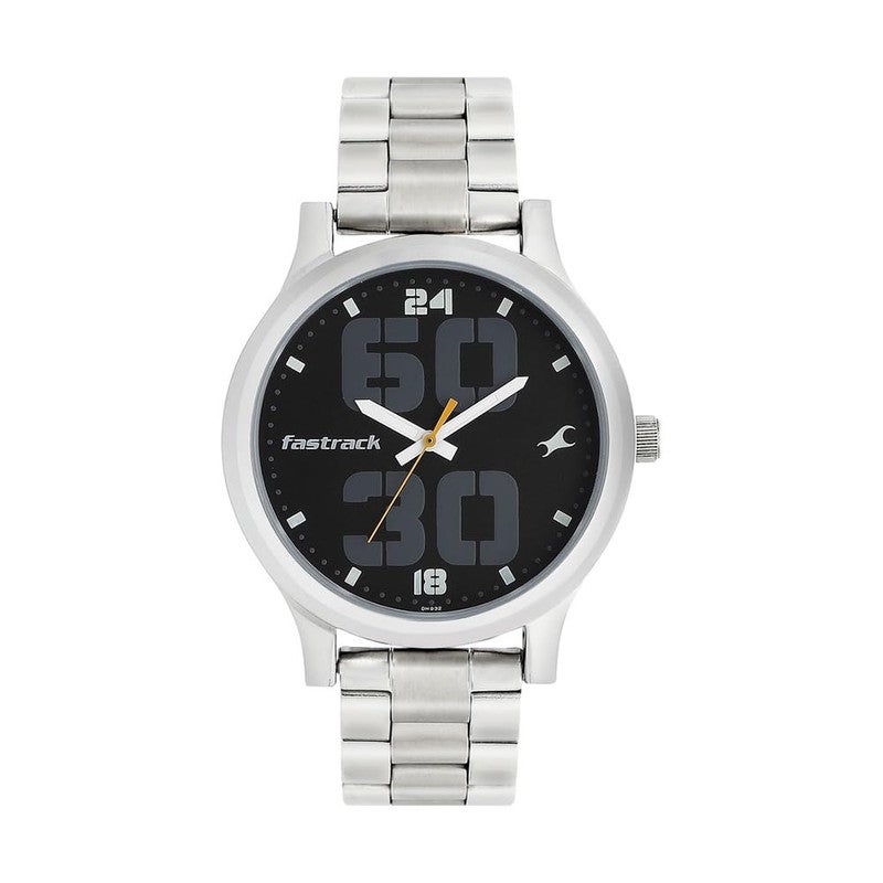 Fastrack Bold Analogue Round Black Dial Stainless Steel Strap Watch for Men- 38051SM07 - Image 1