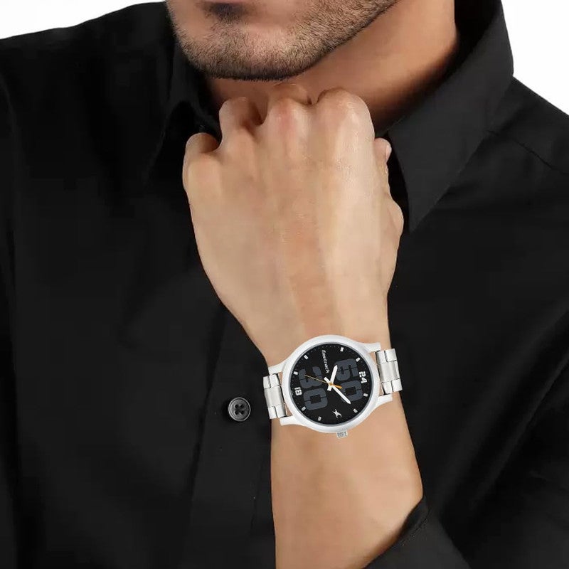 Fastrack Bold Analogue Round Black Dial Stainless Steel Strap Watch for Men- 38051SM07 - Image 5