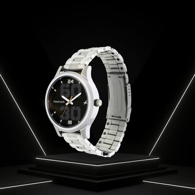 Fastrack Bold Analogue Round Black Dial Stainless Steel Strap Watch for Men- 38051SM07 - Image 4