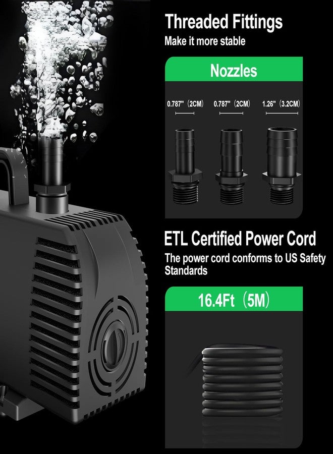 Longrun 1200GPH Submersible Water Pump(4500L/H 75W), Ultra Quiet Water Fountain Pump with 14.76ft High Lift, 3 Nozzle for Fish Tank, Pond, Aquarium, Statuary, Hydroponics - Image 3