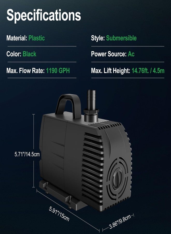 Longrun 1200GPH Submersible Water Pump(4500L/H 75W), Ultra Quiet Water Fountain Pump with 14.76ft High Lift, 3 Nozzle for Fish Tank, Pond, Aquarium, Statuary, Hydroponics - Image 4