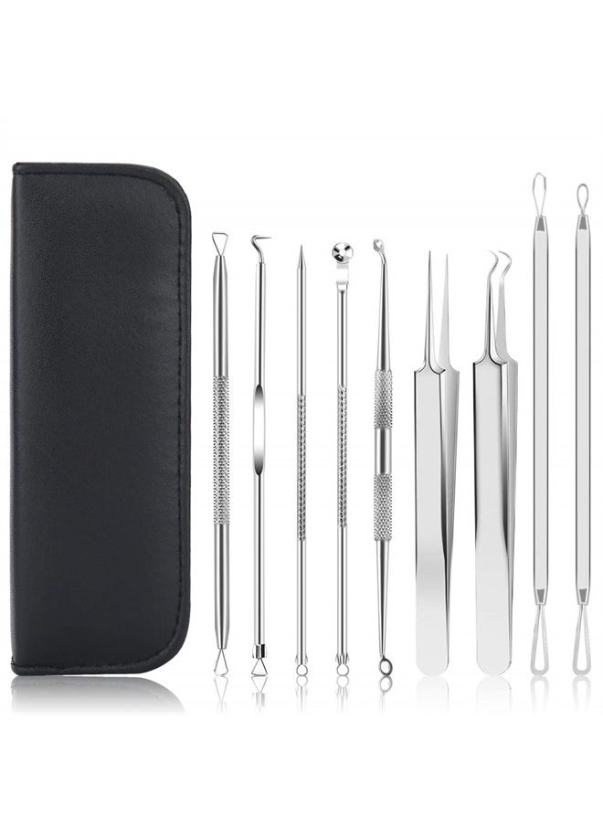 Pimple Popper Tool Kit, UUBAAR 9 PCS Blackhead Remover Tools with Tweezers, 16-Heads Professional Acne Zit Popper Extraction Tools, Whitehead Comedone Pimple Popping Extractor Kit for Facial Nose