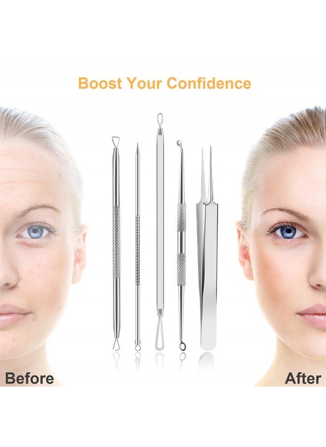 Pimple Popper Tool Kit, UUBAAR 9 PCS Blackhead Remover Tools with Tweezers, 16-Heads Professional Acne Zit Popper Extraction Tools, Whitehead Comedone Pimple Popping Extractor Kit for Facial Nose