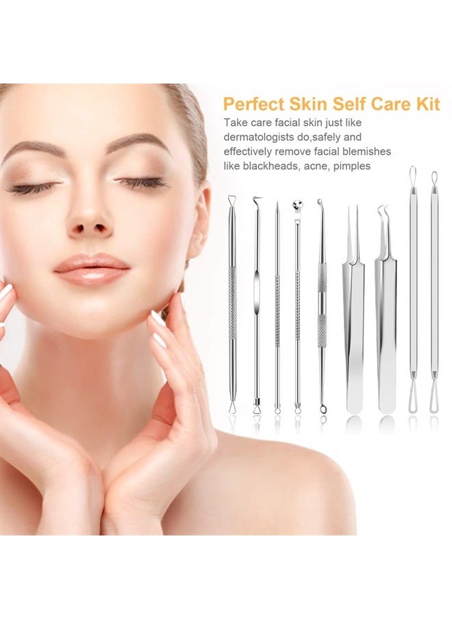 Pimple Popper Tool Kit, UUBAAR 9 PCS Blackhead Remover Tools with Tweezers, 16-Heads Professional Acne Zit Popper Extraction Tools, Whitehead Comedone Pimple Popping Extractor Kit for Facial Nose