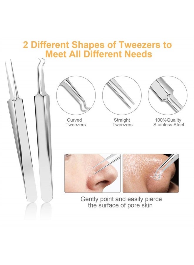 Pimple Popper Tool Kit, UUBAAR 9 PCS Blackhead Remover Tools with Tweezers, 16-Heads Professional Acne Zit Popper Extraction Tools, Whitehead Comedone Pimple Popping Extractor Kit for Facial Nose