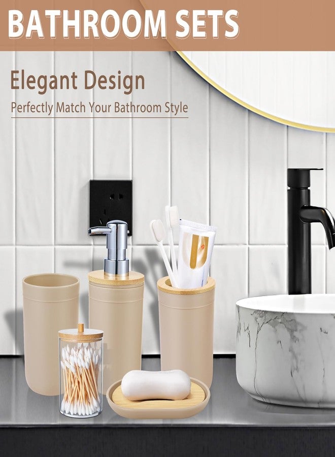 iMucci Bathroom Accessories Set 5Piece Beige Bathroom Sets, Toothbrush Holder, Toothbrush Cup, Lotion Soap Dispenser, Soap Dish and Qtip Holder Bathroom Decor - Image 4
