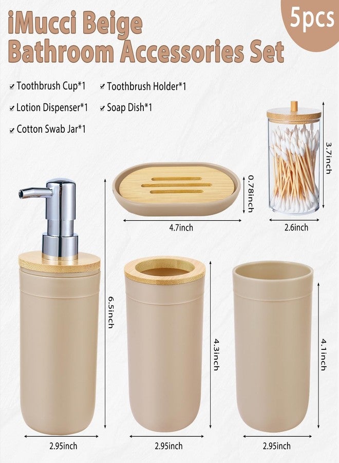iMucci Bathroom Accessories Set 5Piece Beige Bathroom Sets, Toothbrush Holder, Toothbrush Cup, Lotion Soap Dispenser, Soap Dish and Qtip Holder Bathroom Decor - Image 5