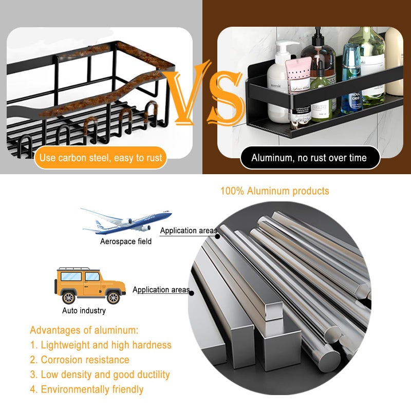 YESENT Shower Caddy,Shower Shelf 3 Pack - Bathroom Shower Shelf Rust-Proof Aluminum Adhesive Installation No Drilling Required, Suitable for Bathroom Storage and Home Decoration - Image 4