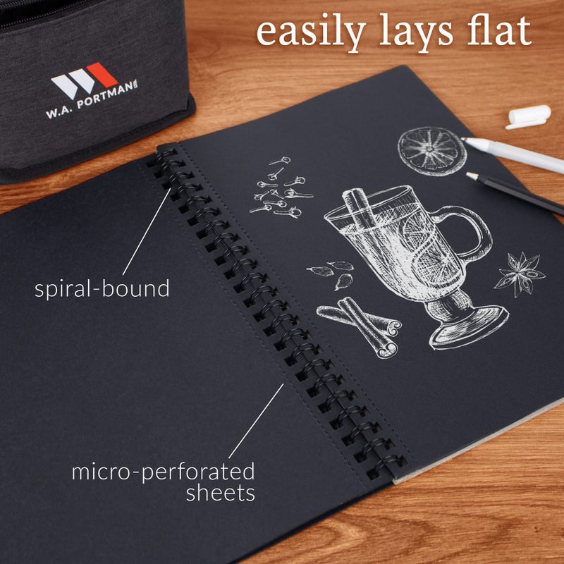 W.A. Portman WA Portman Black Paper Sketchbook A4 (8.3" x 11.7") â€“ 140 GSM Acid-Free Black Book Marker Paper â€“ 60 Pages (30 Sheets) Spiral Scrapbook Journal â€“ Mixed Media Sketch Pad for Kids & Adults - Image 3