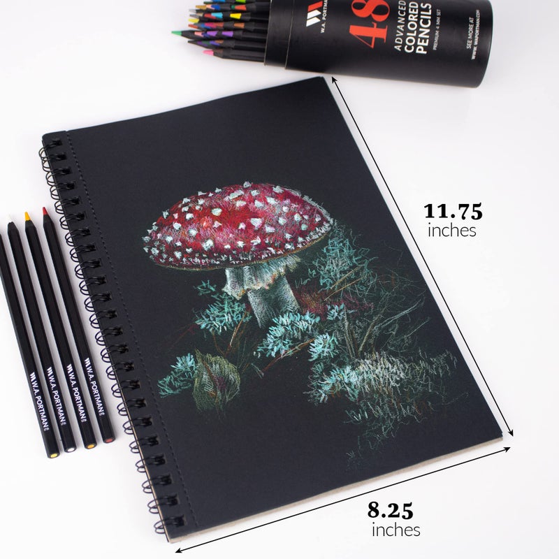 W.A. Portman WA Portman Black Paper Sketchbook A4 (8.3" x 11.7") â€“ 140 GSM Acid-Free Black Book Marker Paper â€“ 60 Pages (30 Sheets) Spiral Scrapbook Journal â€“ Mixed Media Sketch Pad for Kids & Adults - Image 5