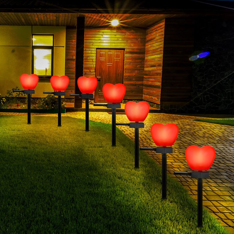 Hortsun 4 Pack Valentine's Day Solar Stake Lights Red Heart Waterproof LED Lights for Patio Lawn Outdoor Pathway Walkway Landscape Garden Decoration - Image 1