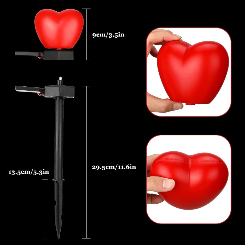 Hortsun 4 Pack Valentine's Day Solar Stake Lights Red Heart Waterproof LED Lights for Patio Lawn Outdoor Pathway Walkway Landscape Garden Decoration - Image 5