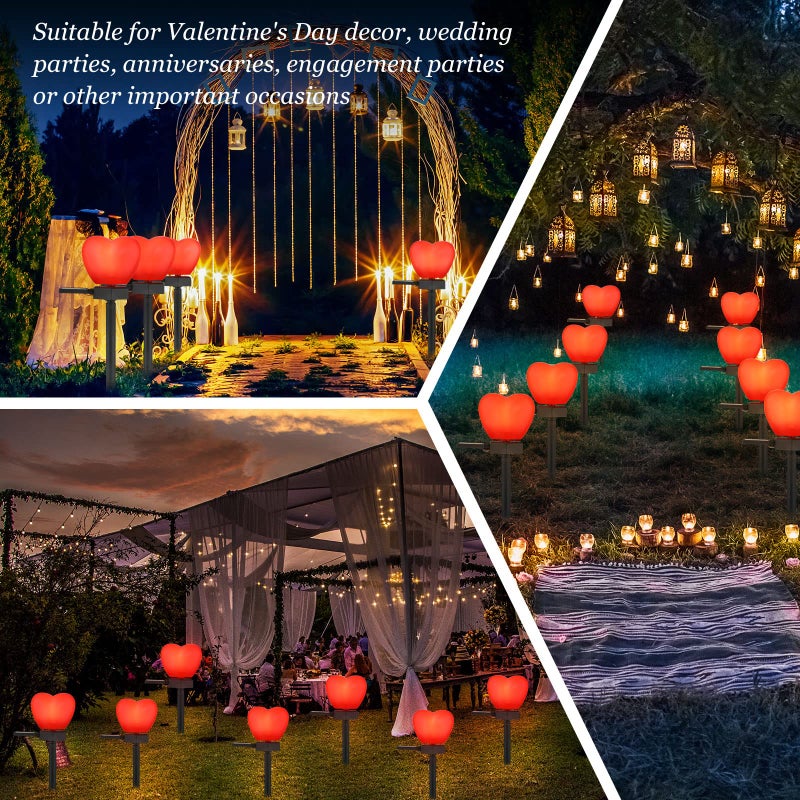 Hortsun 4 Pack Valentine's Day Solar Stake Lights Red Heart Waterproof LED Lights for Patio Lawn Outdoor Pathway Walkway Landscape Garden Decoration - Image 2