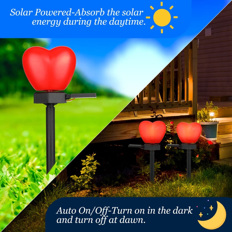 Hortsun 4 Pack Valentine's Day Solar Stake Lights Red Heart Waterproof LED Lights for Patio Lawn Outdoor Pathway Walkway Landscape Garden Decoration - Image 4