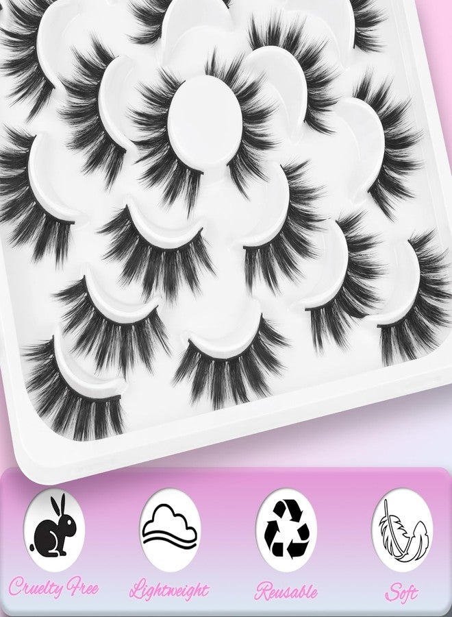 Losha False Eyelashes 10 Pairs Wispy Faux Mink Lashes Soft 3D Volume Fake Eyelashes Handmade Reusable False Lashes Dramatic Long Eye Lashes Pack (Glam) - Image 4