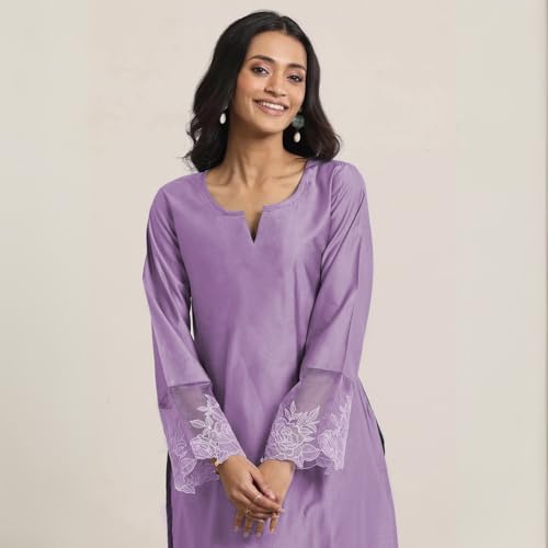 SHIENZY Women's Embroidered Kurta Set with Dupatta || Elegant Floral Suit Set for Women || Ethnic Wear for Girls || Stylish Kurti Pant Set with Dupatta (1672_LP_S) Lilac Purple - Image 3