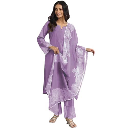 SHIENZY Women's Embroidered Kurta Set with Dupatta || Elegant Floral Suit Set for Women || Ethnic Wear for Girls || Stylish Kurti Pant Set with Dupatta (1672_LP_S) Lilac Purple - Image 1