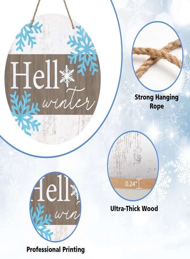 Deroro Hello Winter Sign for Front Door Decor, Winter Welcome Farmhouse Wood Door Hanger for Outdoor Outside Porch, Rustic Snowflakes Wooden Wreath Wall Hanging Decoration - Image 3