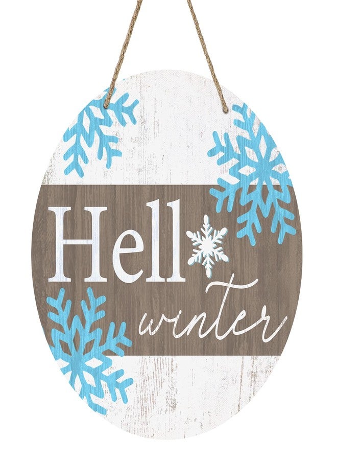 Deroro Hello Winter Sign for Front Door Decor, Winter Welcome Farmhouse Wood Door Hanger for Outdoor Outside Porch, Rustic Snowflakes Wooden Wreath Wall Hanging Decoration - Image 1