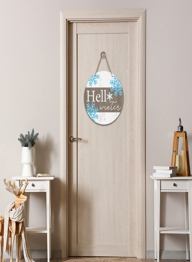 Deroro Hello Winter Sign for Front Door Decor, Winter Welcome Farmhouse Wood Door Hanger for Outdoor Outside Porch, Rustic Snowflakes Wooden Wreath Wall Hanging Decoration - Image 4